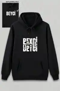 Sevgililer Günü Beyci Hediye Baskılı Oversize Kapüşonlu Sweatshirt - Siyah