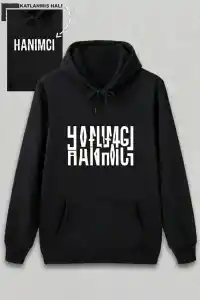 Sevgililer Günü Hanımcı Hediye Baskılı Oversize Kapüşonlu Sweatshirt - Siyah