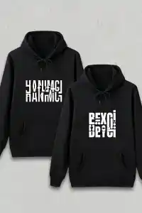 Sevgililer Günü Hanımcı Hediye Baskılı Oversize Kapüşonlu Sweatshirt - Siyah
