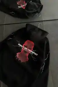 Kadın Kapüşonlu Kanguru Cepli Sweatshirt 3 İplik Pamuklu Baskılı Hoodie - Siyah