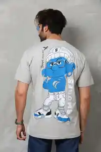 Erkek Kısa Kol Yazlık Tişört Bisiklet Yaka Baskılı Oversize T-Shirt - Gri