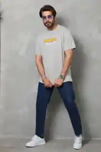 Erkek Kısa Kol Yazlık Tişört Bisiklet Yaka Baskılı Oversize T-Shirt - Gri