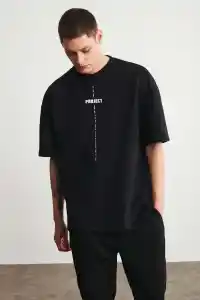 Erkek Baskılı T-Shirt Kısa Kol Bisiklet Yaka Regular Fit Rahat Kalıp Tişört - Siyah