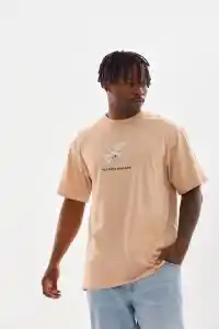 Erkek Baskılı T-Shirt Kısa Kol Bisiklet Yaka Rahat Kalıp Tişört - Bej