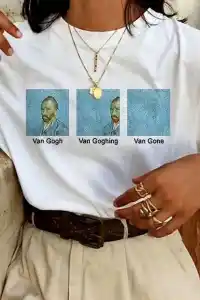 Kadın Baskılı Oversize kısa kol T-Shirt - Beyaz