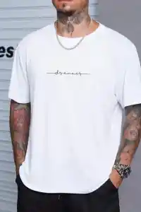 Erkek Baskılı T-Shirt Kısa Kol Bisiklet Yaka Regular Fit Rahat Kalıp Tişört - Beyaz
