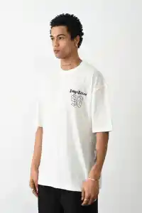 Erkek Kısa Kol Yazlık Tişört Bisiklet Yaka Baskılı Oversize T-Shirt - Beyaz