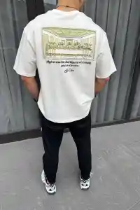 Erkek Baskılı T-Shirt Kısa Kol Bisiklet Yaka Regular Fit Rahat Kalıp Günlük Tişört - Beyaz