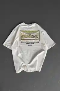 Kadın Baskılı T-Shirt Kısa Kol Bisiklet Yaka Oversize Rahat Kalıp Günlük Tişört - Beyaz