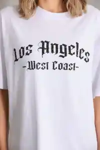 Kadın Baskılı Tişört Kısa Kol Bisiklet Yaka Oversize T-Shirt - Beyaz