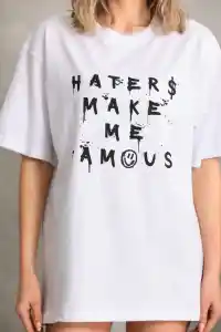 Kadın ön ve arka Baskılı Oversize Kısa kol  T-Shirt - Beyaz