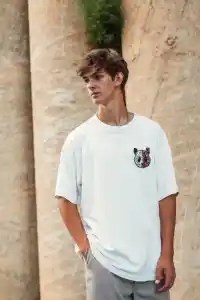 Erkek Baskılı T-Shirt Kısa Kol Bisiklet Yaka Regular Fit Rahat Kalıp Tişört -  Beyaz