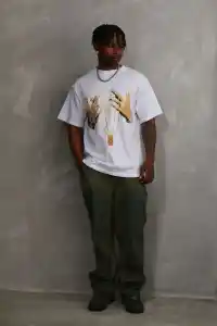 Erkek Baskılı T-Shirt Kısa Kol Bisiklet Yaka Rahat Kalıp Tişört - Beyaz
