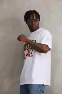 Erkek Baskılı T-Shirt Kısa Kol Bisiklet Yaka Rahat Kalıp Tişört - Beyaz