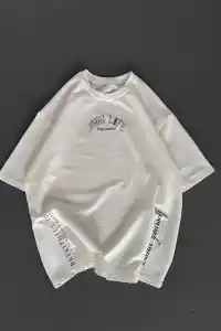 Kadın Kısa Kol Tişört Bisiklet Yaka Filistin Poşülü Baskılı T-Shirt - Beyaz