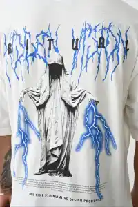 Erkek Kısa Kol Yazlık Tişört Bisiklet Yaka Baskılı Oversize T-Shirt -  Beyaz