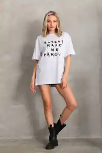 Kadın ön ve arka Baskılı Oversize Kısa kol  T-Shirt - Beyaz