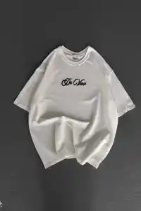 Erkek Baskılı T-Shirt Kısa Kol Bisiklet Yaka Regular Fit Rahat Kalıp Günlük Tişört - Beyaz