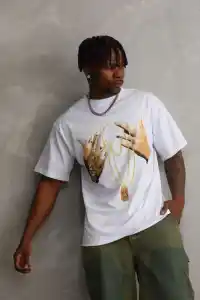 Erkek Baskılı T-Shirt Kısa Kol Bisiklet Yaka Rahat Kalıp Tişört - Beyaz