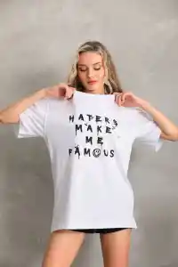 Kadın ön ve arka Baskılı Oversize Kısa kol  T-Shirt - Beyaz