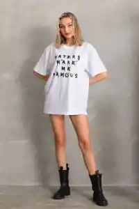 Kadın ön ve arka Baskılı Oversize Kısa kol  T-Shirt - Beyaz