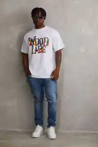 Erkek Baskılı T-Shirt Kısa Kol Bisiklet Yaka Rahat Kalıp Tişört - Beyaz