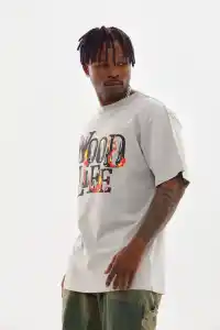 Erkek Kısa Kol Yazlık Tişört Bisiklet Yaka Baskılı Oversize T-Shirt - Gri