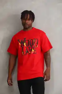 Erkek Baskılı T-Shirt Kısa Kol Bisiklet Yaka Rahat Kalıp Tişört - Kırmızı