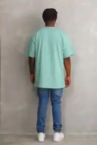 Erkek Baskılı T-Shirt Kısa Kol Bisiklet Yaka Rahat Kalıp Tişört - Mint Yeşili