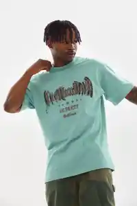 Erkek Baskılı T-Shirt Kısa Kol Bisiklet Yaka Rahat Kalıp Tişört - Mint Yeşili