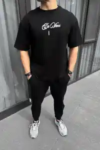 Erkek Baskılı T-Shirt Kısa Kol Bisiklet Yaka Regular Fit Rahat Kalıp Günlük Tişört - Siyah