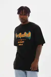 Erkek Baskılı T-Shirt Kısa Kol Bisiklet Yaka Rahat Kalıp Tişört - Siyah