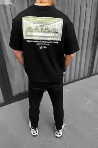 Erkek Baskılı T-Shirt Kısa Kol Bisiklet Yaka Regular Fit Rahat Kalıp Günlük Tişört - Siyah
