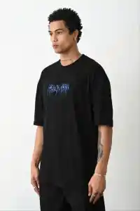 Erkek Baskılı Oversize  Kısa kol T-Shirt - Siyah
