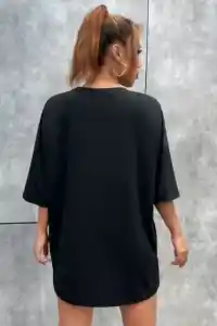 Kadın kelebek Baskılı Oversize kısa kol T-Shirt - Siyah