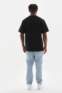 Erkek Baskılı T-Shirt Kısa Kol Bisiklet Yaka Rahat Kalıp Tişört - Siyah