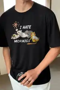 Erkek Baskılı T-Shirt Kısa Kol Bisiklet Yaka Regular Fit Rahat Kalıp Günlük Tişört - Siyah