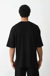 Erkek Boxy Eldiven Baskılı T-Shirt Kısa Kol Bisiklet Yaka Tişört - Siyah