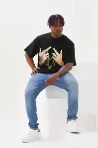 Erkek Baskılı T-Shirt Kısa Kol Bisiklet Yaka Rahat Kalıp Günlük Tişört - Siyah
