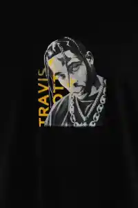 Kadın Baskılı T-Shirt Kısa Kol Bisiklet Yaka Oversize Rahat Kalıp Günlük Tişört - Siyah