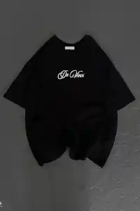 Kadın Baskılı T-Shirt Kısa Kol Bisiklet Yaka Oversize Rahat Kalıp Günlük Tişört - Siyah