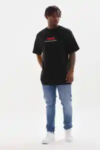 Erkek Baskılı T-Shirt Kısa Kol Bisiklet Yaka Rahat Kalıp Tişört  - Siyah