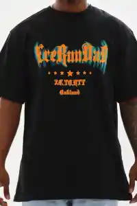 Erkek Baskılı T-Shirt Kısa Kol Bisiklet Yaka Rahat Kalıp Tişört - Siyah