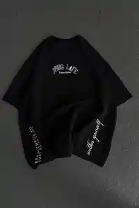 Erkek Kısa Kol Tişört Bisiklet Yaka Filistin Poşulu Baskılı T-Shirt - Siyah