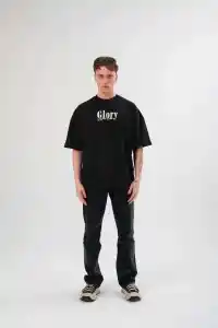 Erkek Kısa Kol Yazlık Tişört Bisiklet Yaka Baskılı Oversize T-Shirt -  Siyah