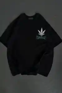 Kadın Baskılı T-Shirt Kısa Kol Bisiklet Yaka Oversize Rahat Kalıp Günlük Tişört   - Siyah