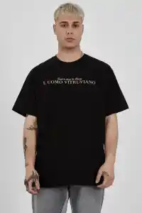 ERKEK Bisiklet Yaka Tişort Baskılı Oversize kısa kol T-Shirt - Siyah