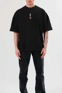 Erkek Baskılı T-Shirt Kısa Kol Bisiklet Yaka Regular Fit Rahat Kalıp Günlük Tişört - Siyah