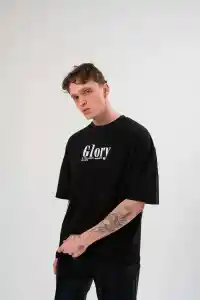 Erkek Kısa Kol Yazlık Tişört Bisiklet Yaka Baskılı Oversize T-Shirt -  Siyah