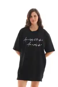 Kadın Kısa Kol Yazlık Tişört Bisiklet Yaka Baskılı Oversize T-Shirt - Siyah